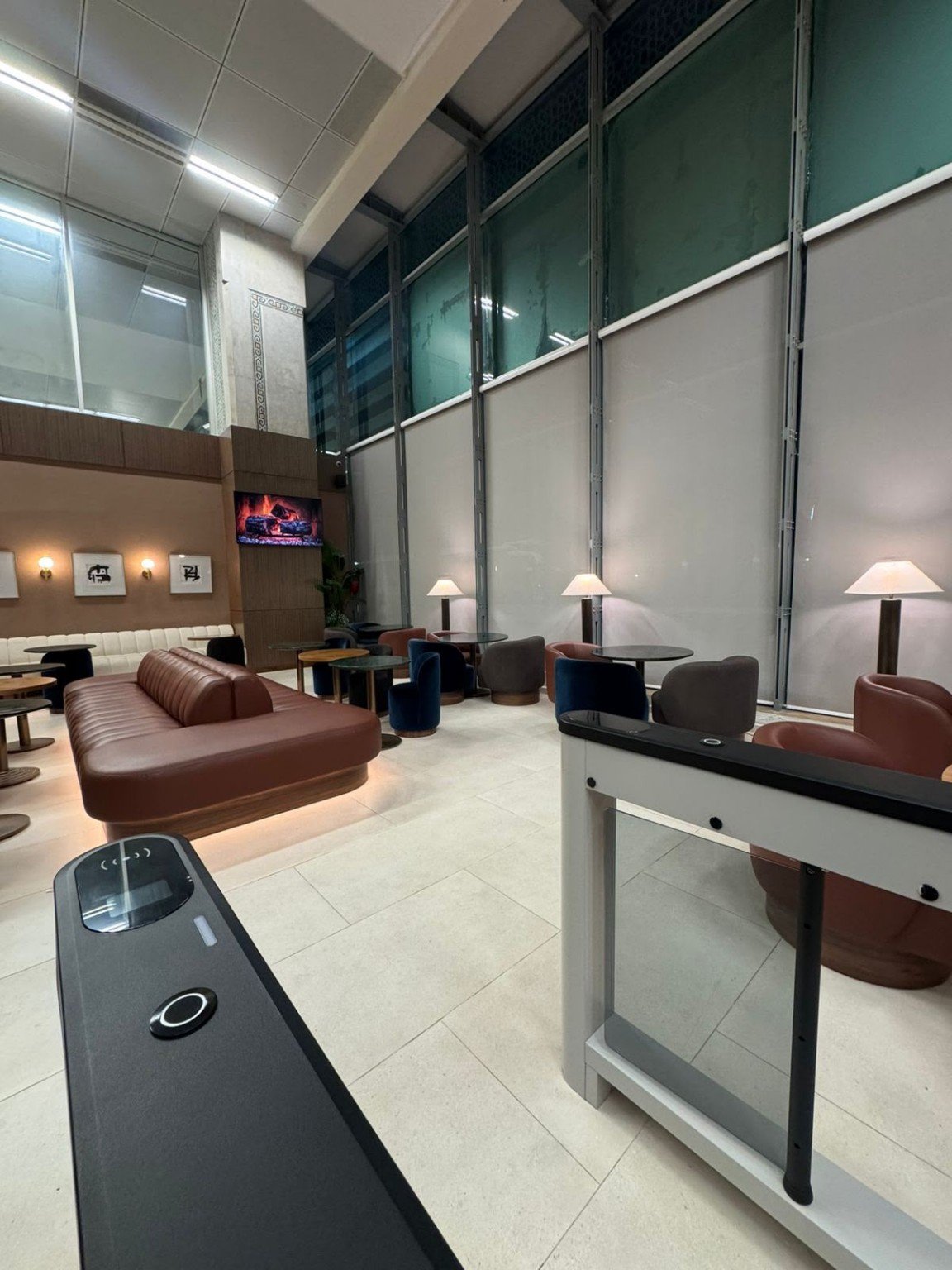 VIP lounge seating and tables at Tangier Airport